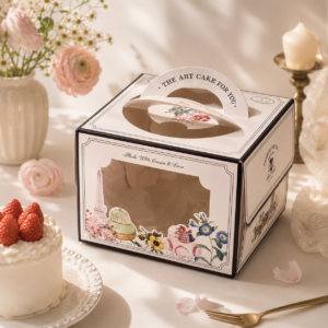 french retro illustration 4 inch cake box with handle