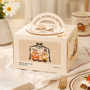 vintage bakery illustration 4 inch cake box with handle
