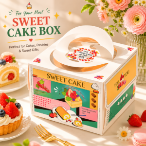 retro illustration cake box with handle & window