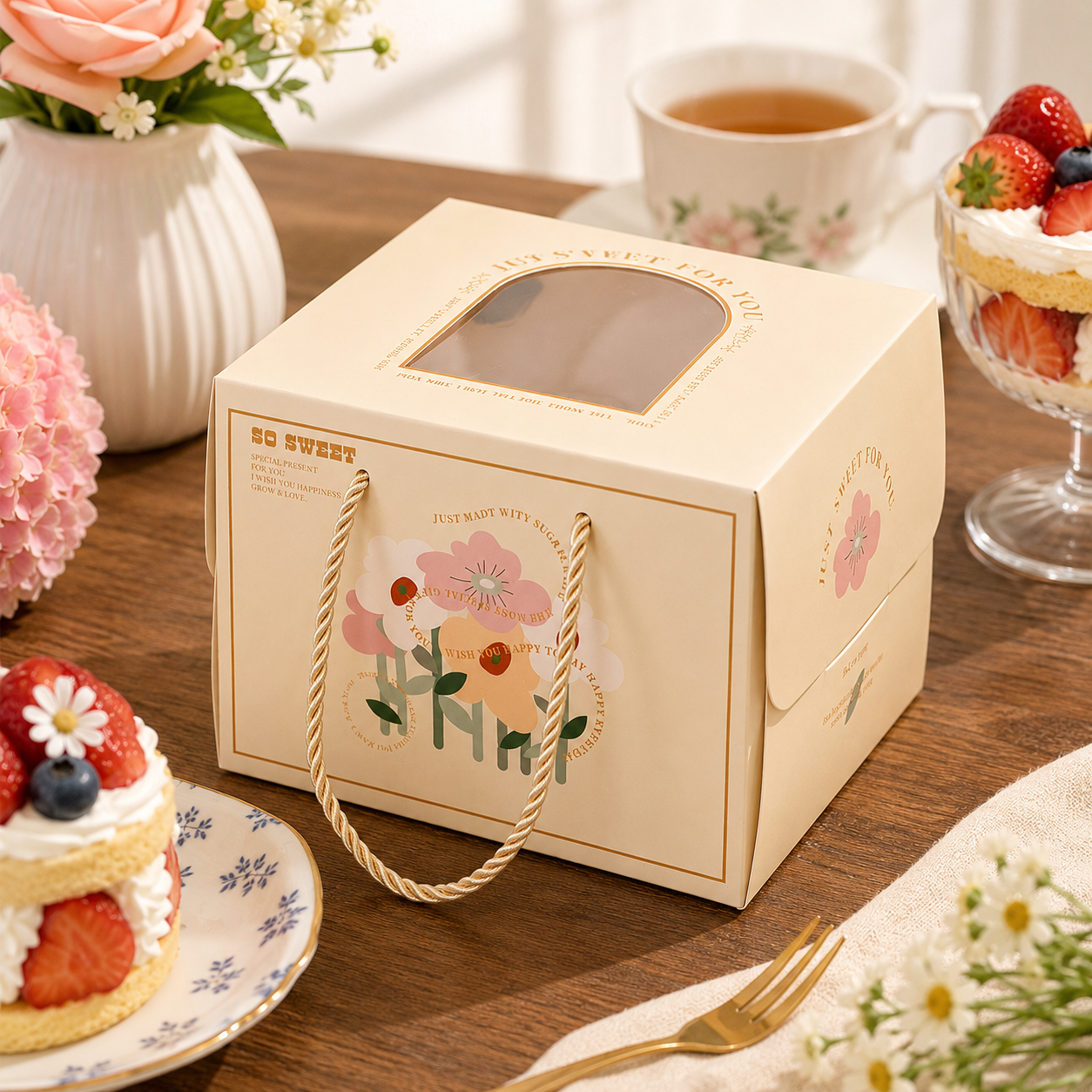 morandi floral handle cake box with window morandi floral handle cake box with window