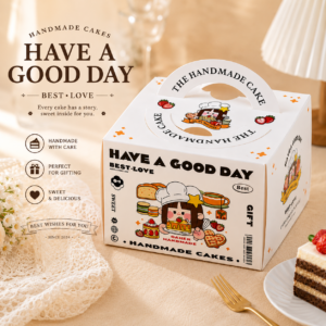 cartoon chef girl 4 inch cake box with handle