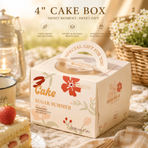 "sugar summer" floral 4 inch cake box with handle & window