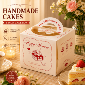 vintage bakery illustration 4 inch cake box with handle (复制)