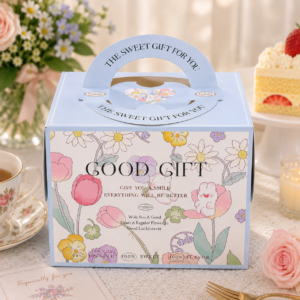 light blue spring floral bunny 4 inch cake box with handle