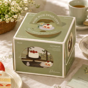 forest style vintage green 4 inch cake box with handle & window