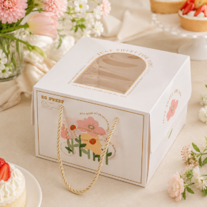 morandi floral handle cake box with window