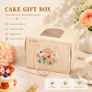 morandi floral handle cake box with window