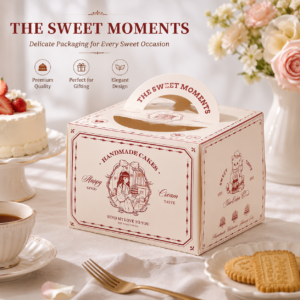 vintage red line art 4 inch cake box with handle