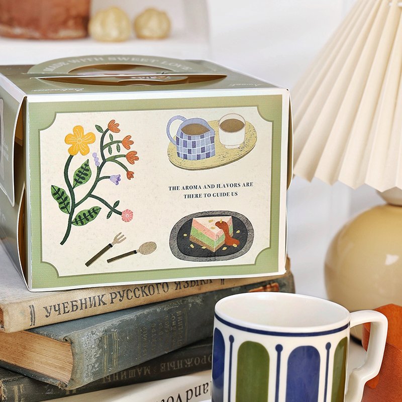 forest style vintage green 4 inch cake box with handle & window forest style vintage green 4 inch cake box with handle & window