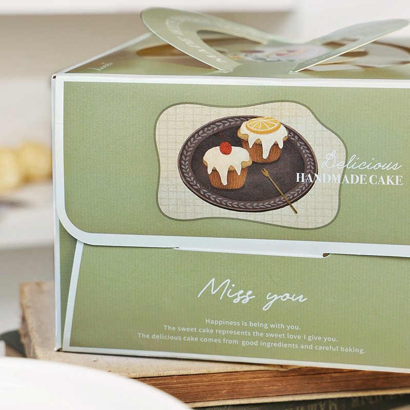 forest style vintage green 4 inch cake box with handle & window forest style vintage green 4 inch cake box with handle & window