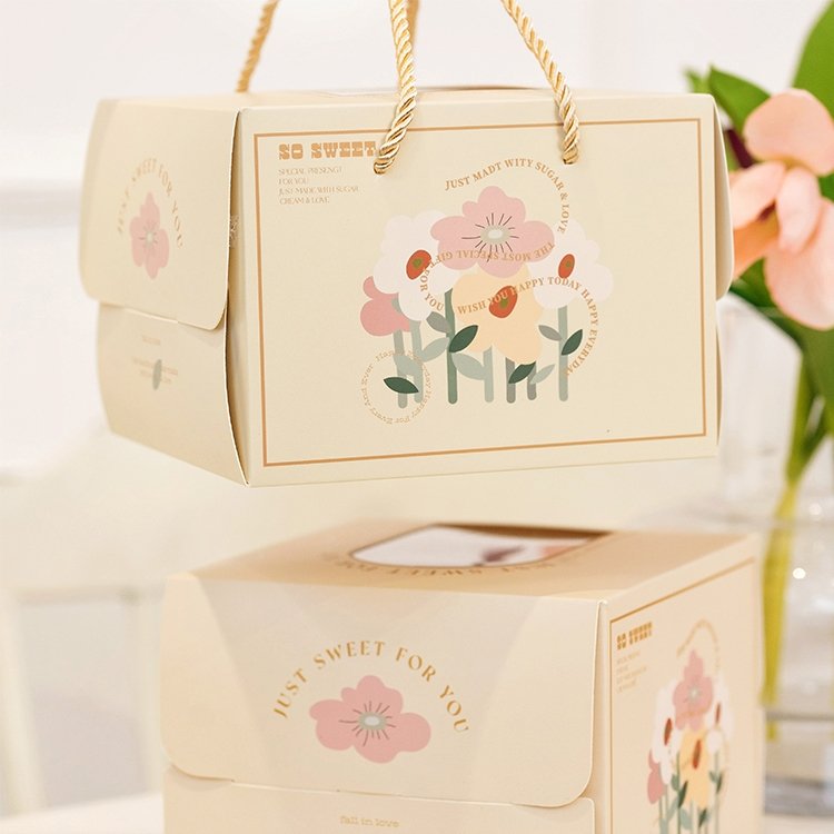 cream floral printed cake box with window & handle cream floral printed cake box with window & handle