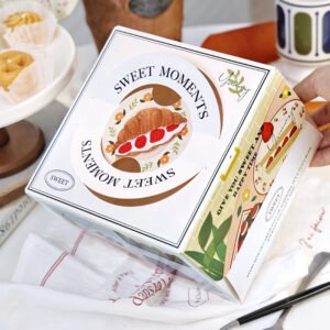 "sweet moments" food illustration 4 inch cake box with handle & window