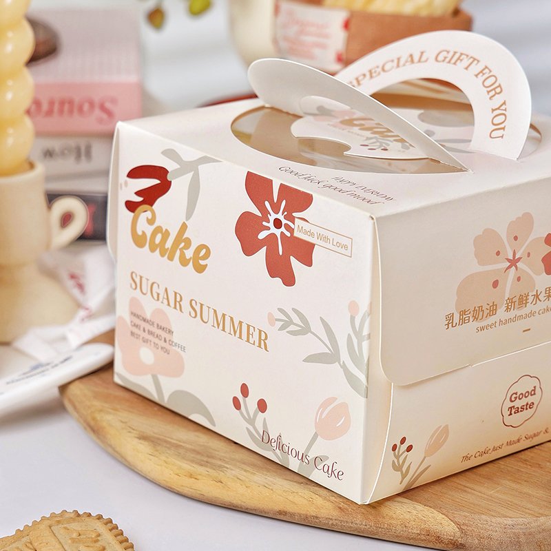 "sugar summer" floral 4 inch cake box with handle & window "sugar summer" floral 4 inch cake box with handle & window