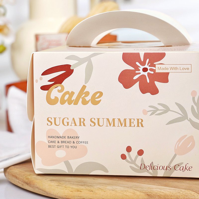 "sugar summer" floral 4 inch cake box with handle & window "sugar summer" floral 4 inch cake box with handle & window