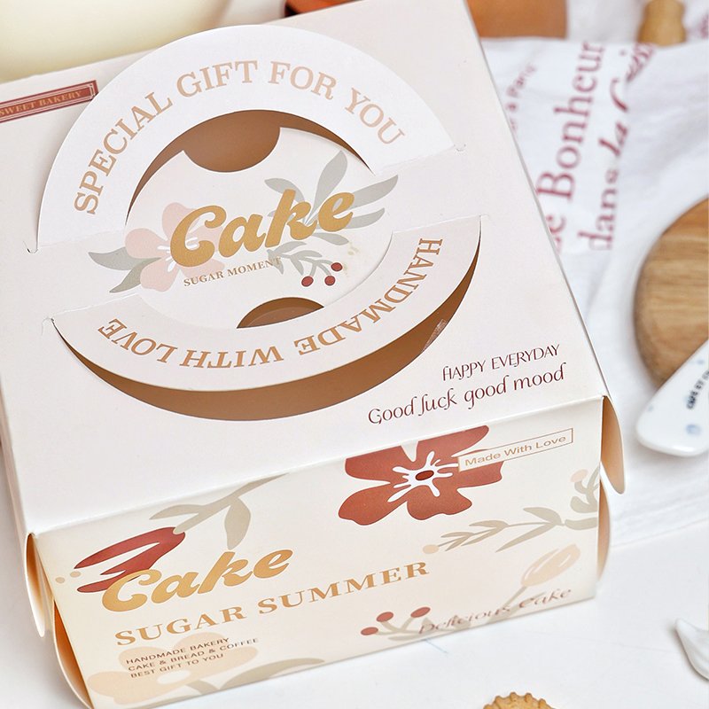 "sugar summer" floral 4 inch cake box with handle & window "sugar summer" floral 4 inch cake box with handle & window
