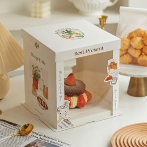 premium red gift style cake box with clear window for bakery packaging (复制)