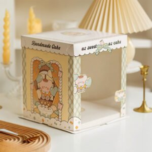 birthday bear semi transparent cake box for kids birthday cake packaging