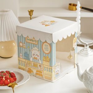 cat bakery semi transparent cake box for cute pet theme dessert packaging