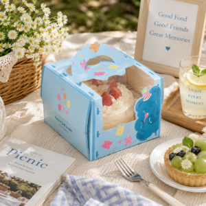 pastel blue party bear 4 inch cake box with handle & window