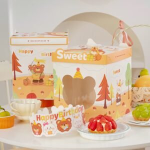 animal forest window cake box for outdoor picnic kids dessert packaging