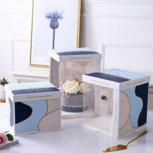 flowers and bunny semi transparent cake box in fresh blue dessert packaging (复制)
