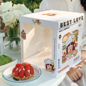 baker theme semi transparent cake box for professional dessert shop packaging