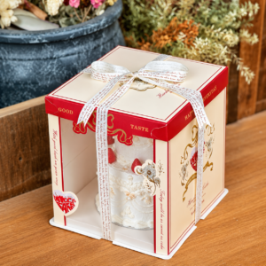 premium red gift style cake box with clear window for bakery packaging
