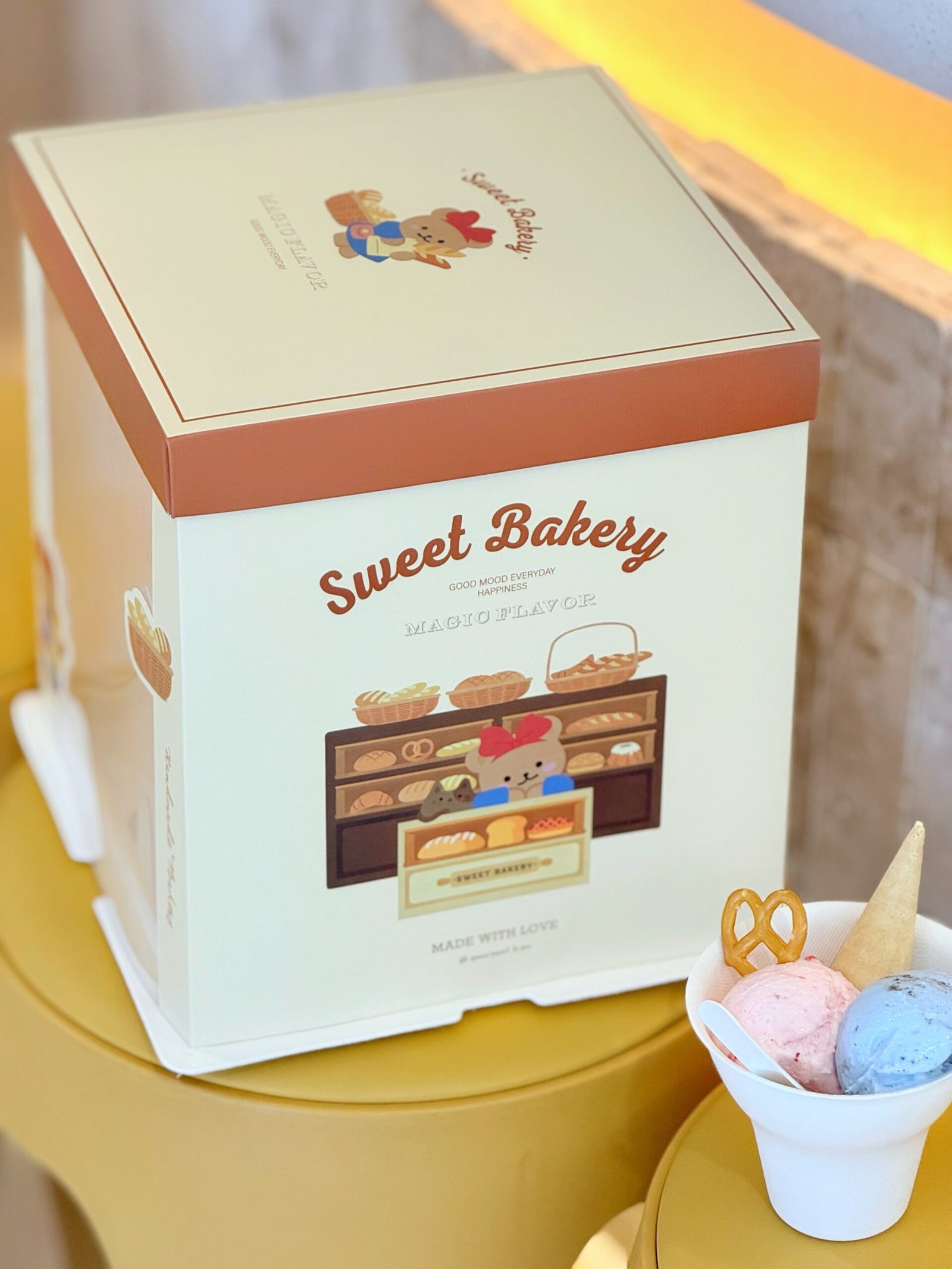 bear shop semi transparent cake box with cute storefront illustration bear shop semi transparent cake box with cute storefront illustration