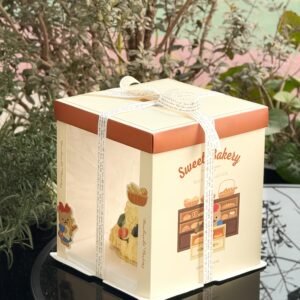 bear shop semi transparent cake box with cute storefront illustration
