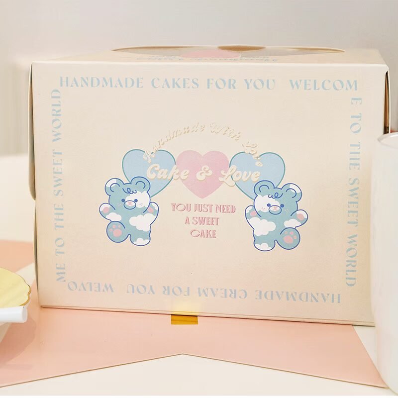 blue checkerboard bear & heart 4 inch cake box with window blue checkerboard bear & heart 4 inch cake box with window