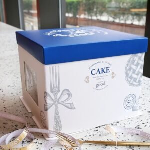 red candy window cake box with striped party dessert packaging (复制)