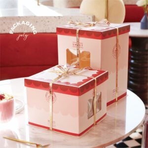 red cloud window cake box for vintage red seasonal dessert packaging