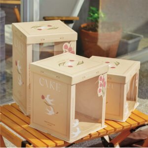 american vintage semi transparent cake box with striped dessert gift design (复制)