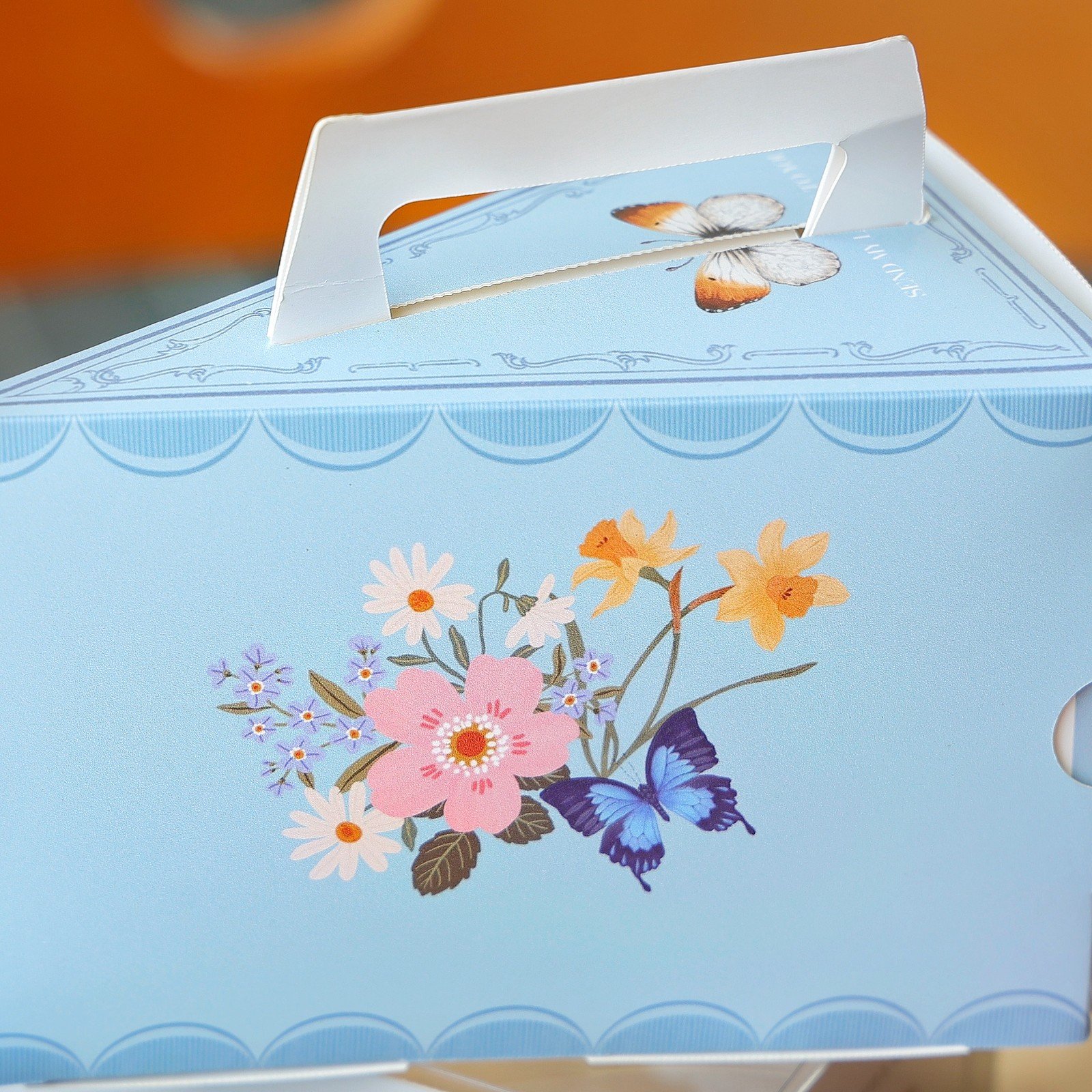custom blue butterfly wreath triangular slice cake box Custom Blue Butterfly Wreath Triangular Slice Cake Box