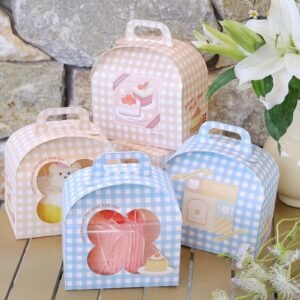Custom Blue Yellow Plaid Bear Collection Arch Window Slice Cake Box
