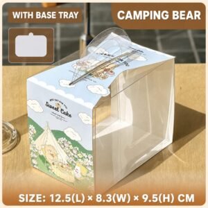Custom Camping Bear Clear Slice Cake Box