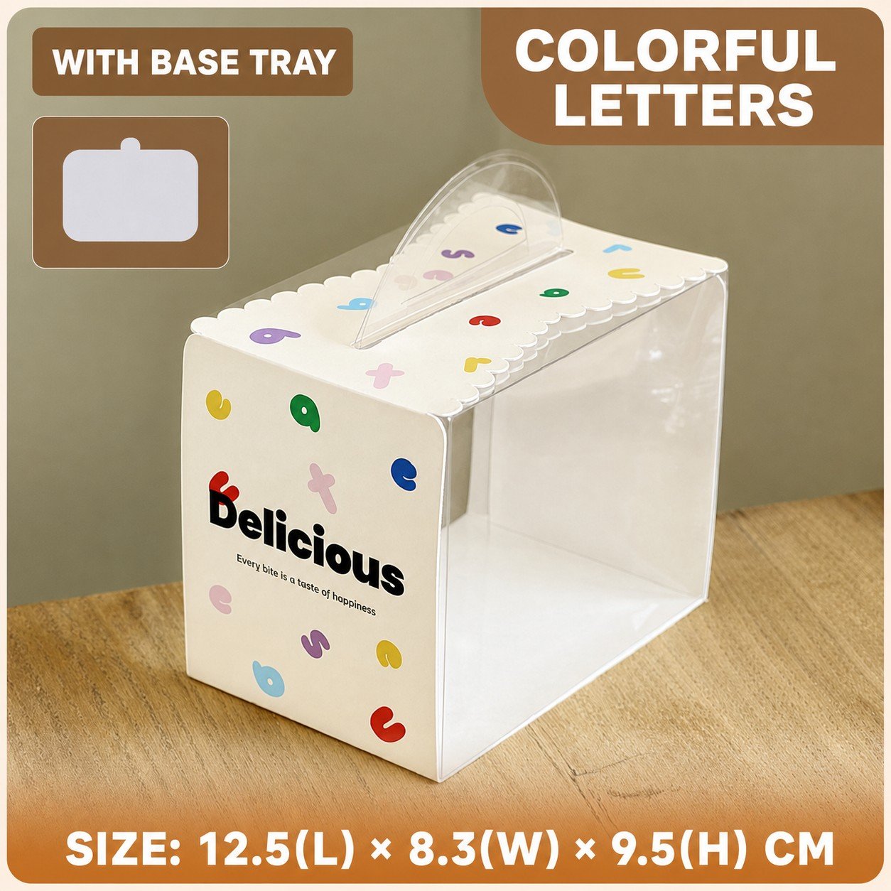 custom colorful letters clear slice cake box Custom Colorful Letters Clear Slice Cake Box
