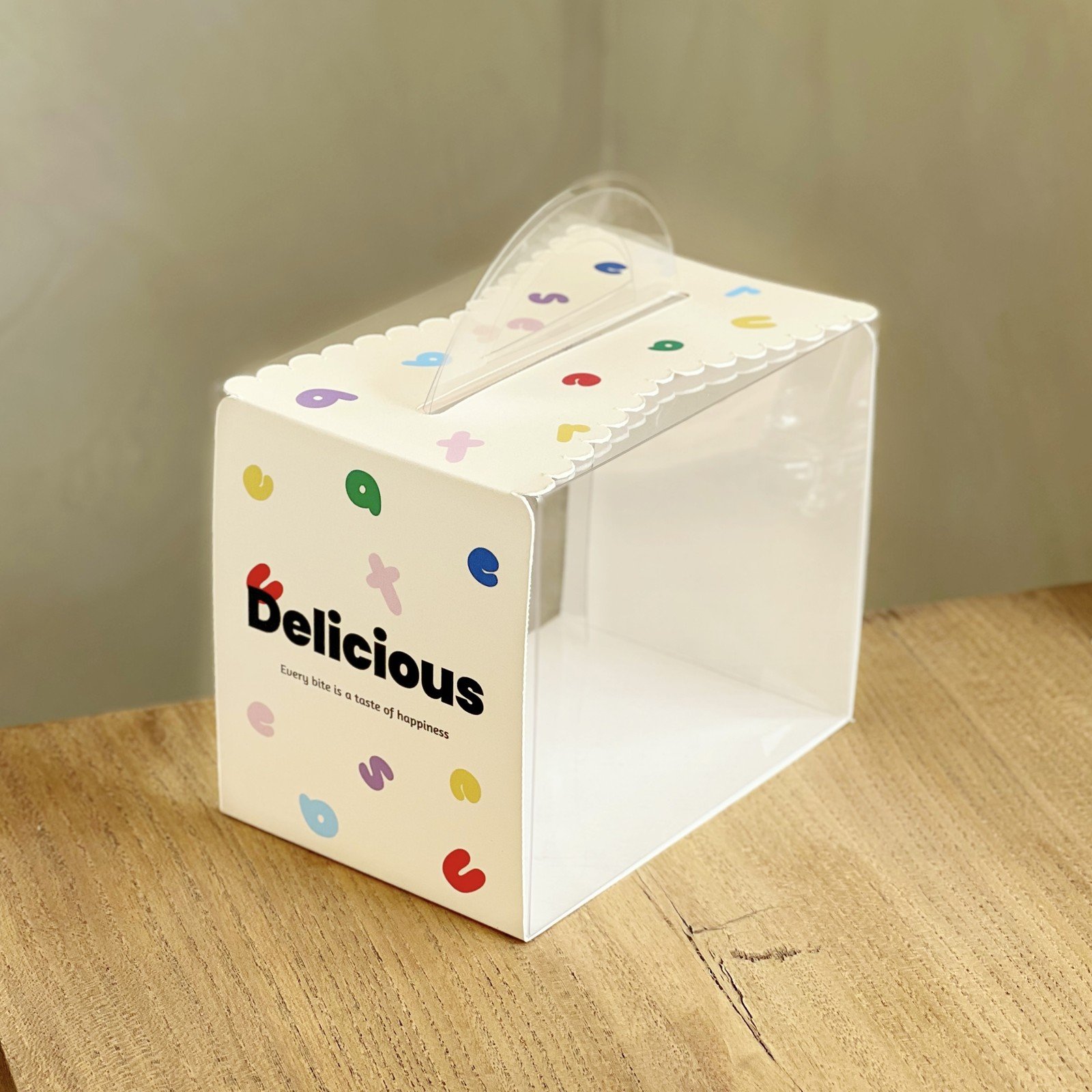 custom colorful letters clear slice cake box Custom Colorful Letters Clear Slice Cake Box
