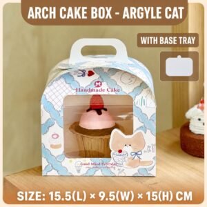 Custom Diamond Plaid Kitten Arch Window Slice Cake Box