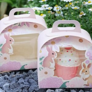 Custom Floral Bunny Arch Window Slice Cake Box
