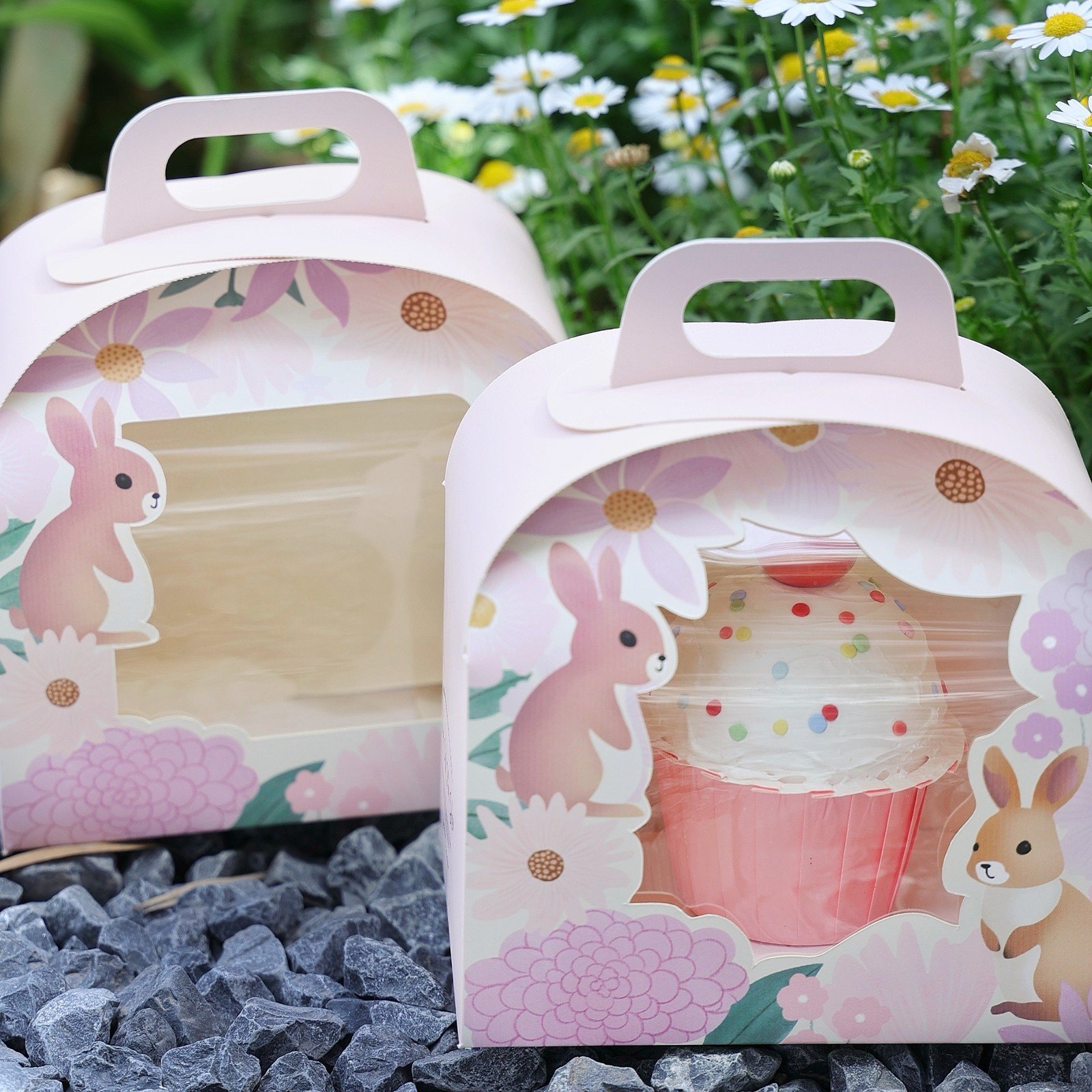 custom floral bunny arch window slice cake box Custom Floral Bunny Arch Window Slice Cake Box