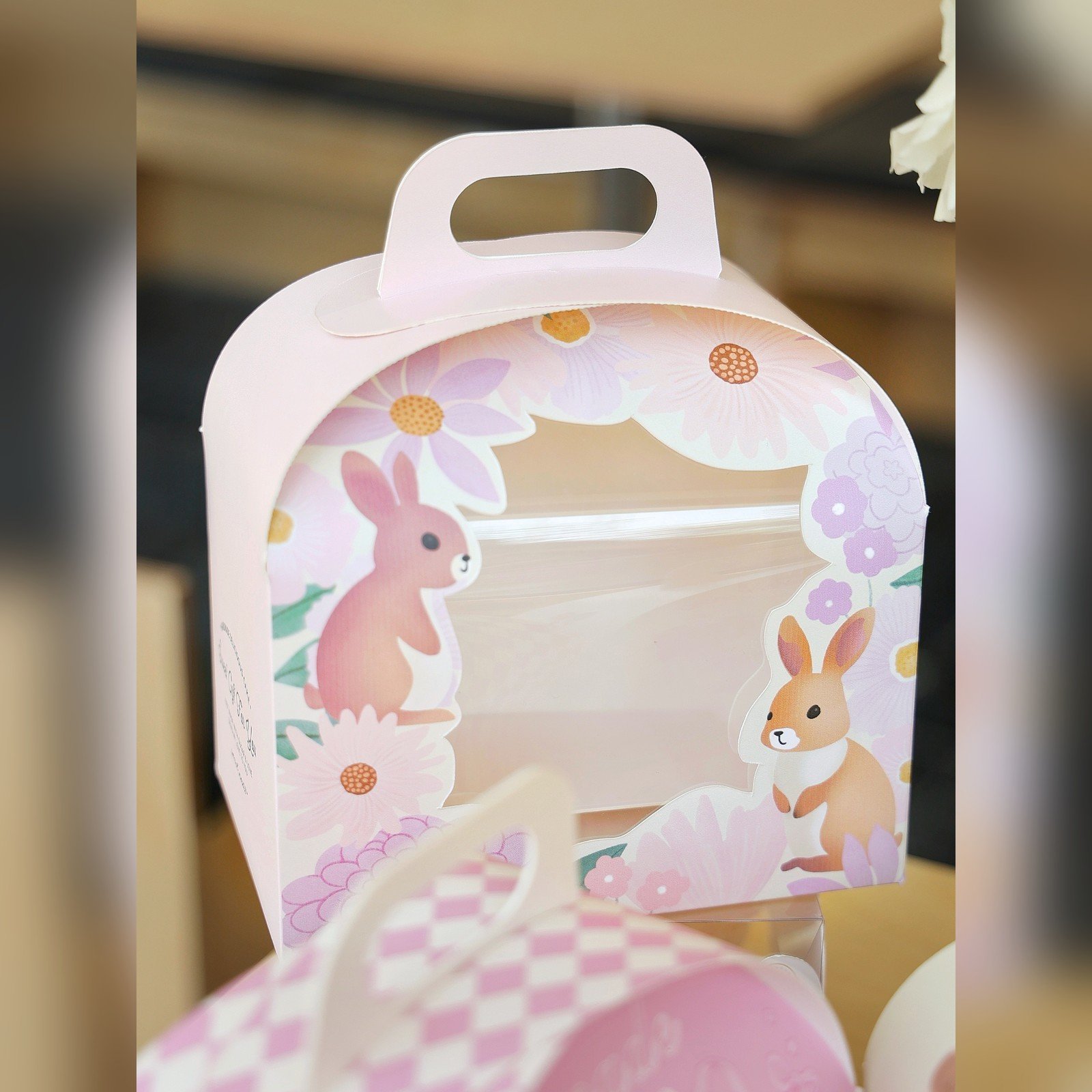 custom floral bunny arch window slice cake box Custom Floral Bunny Arch Window Slice Cake Box