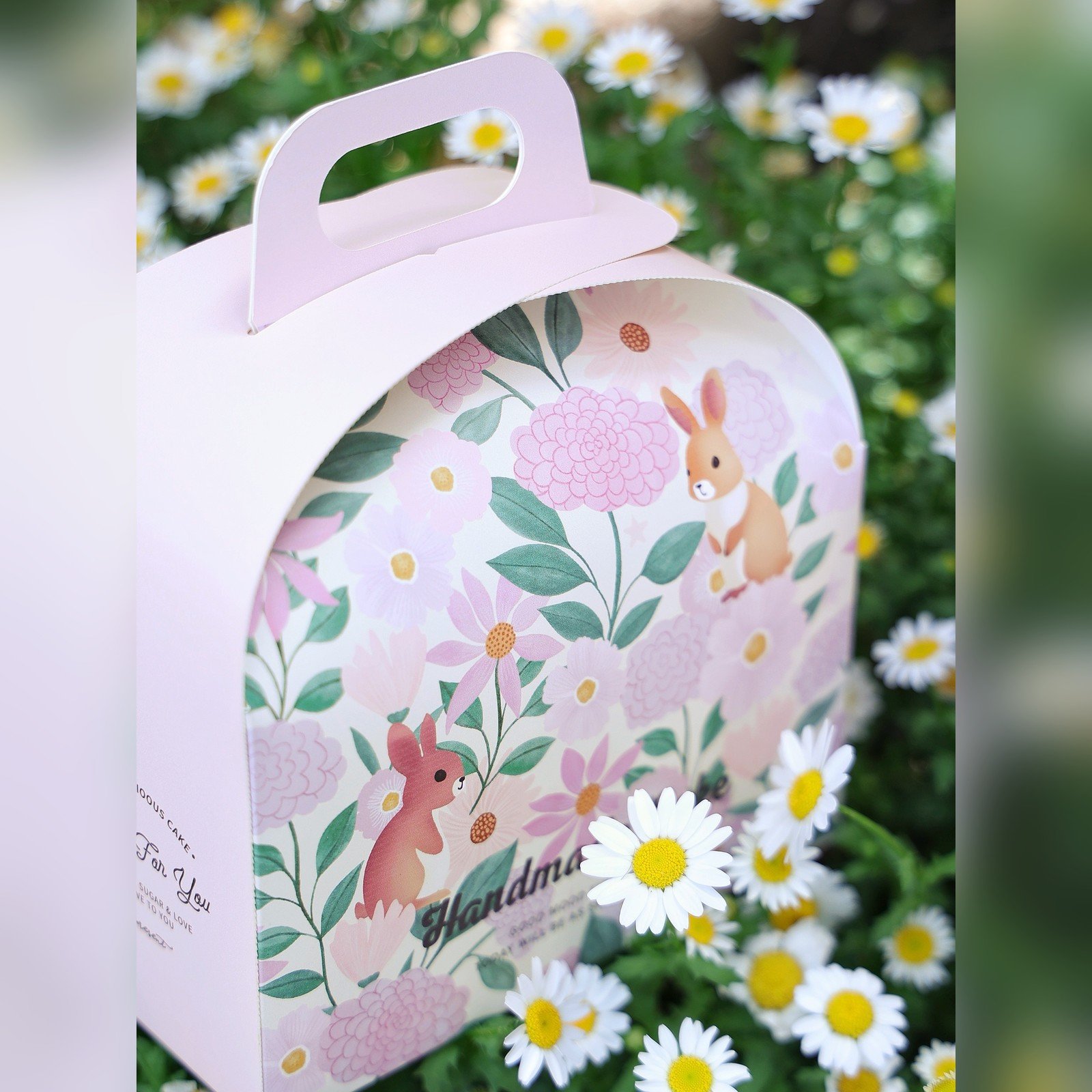 custom floral bunny arch window slice cake box Custom Floral Bunny Arch Window Slice Cake Box