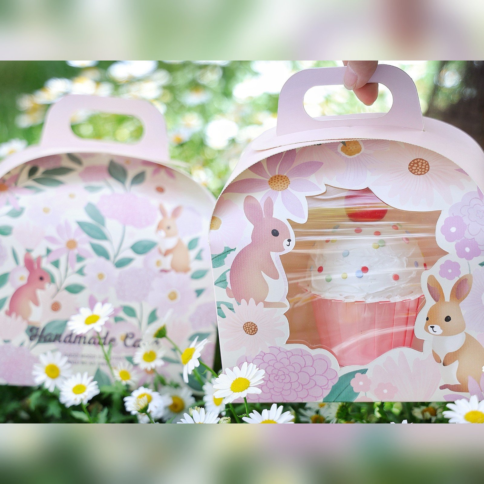 custom floral bunny arch window slice cake box Custom Floral Bunny Arch Window Slice Cake Box