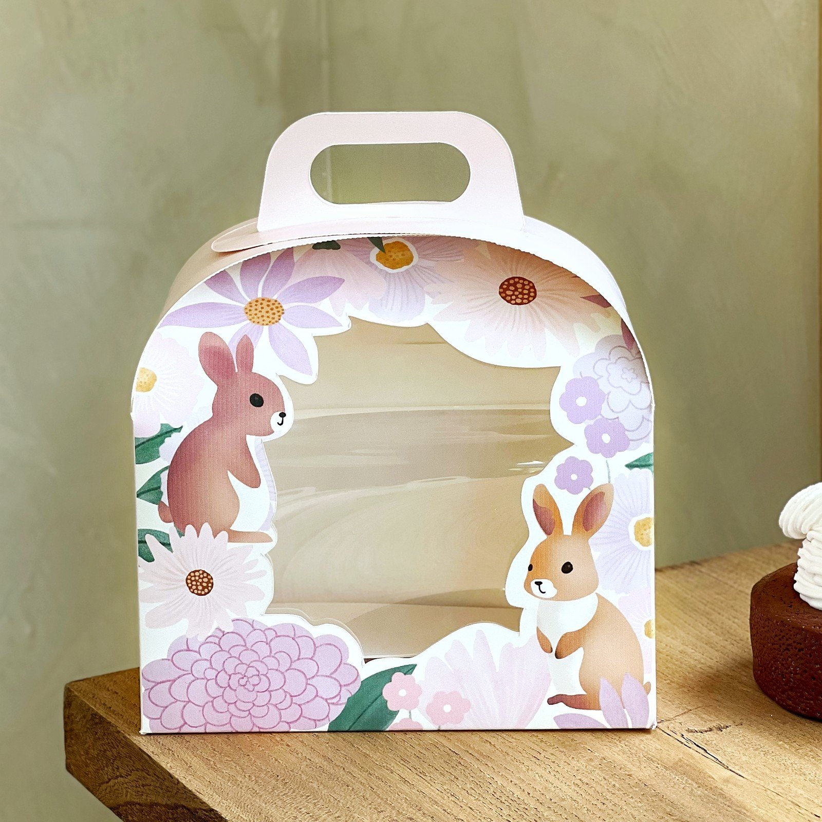 custom floral bunny arch window slice cake box Custom Floral Bunny Arch Window Slice Cake Box