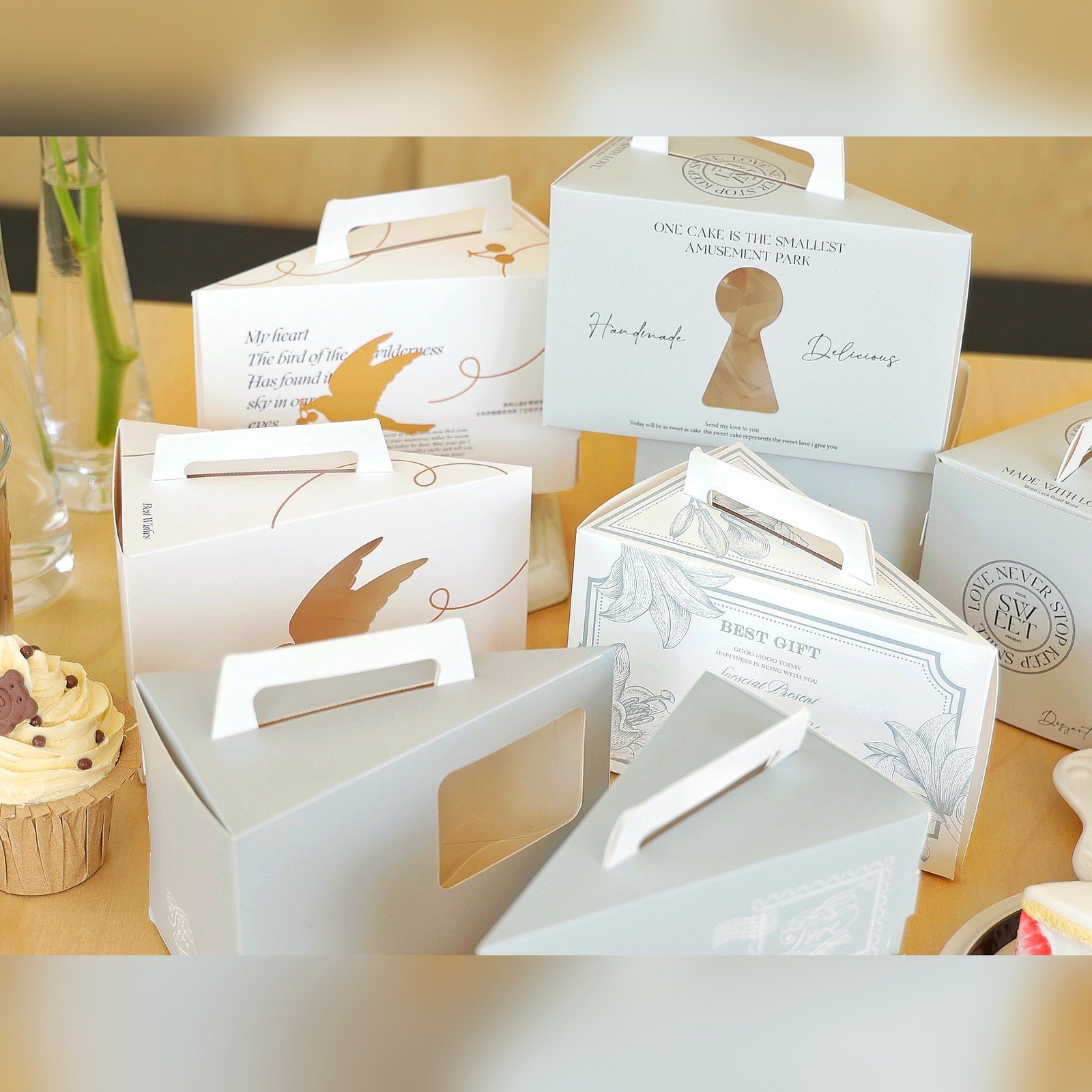custom gray white collection coordinated slice cake box series Custom Gray White Collection Coordinated Slice Cake Box Series