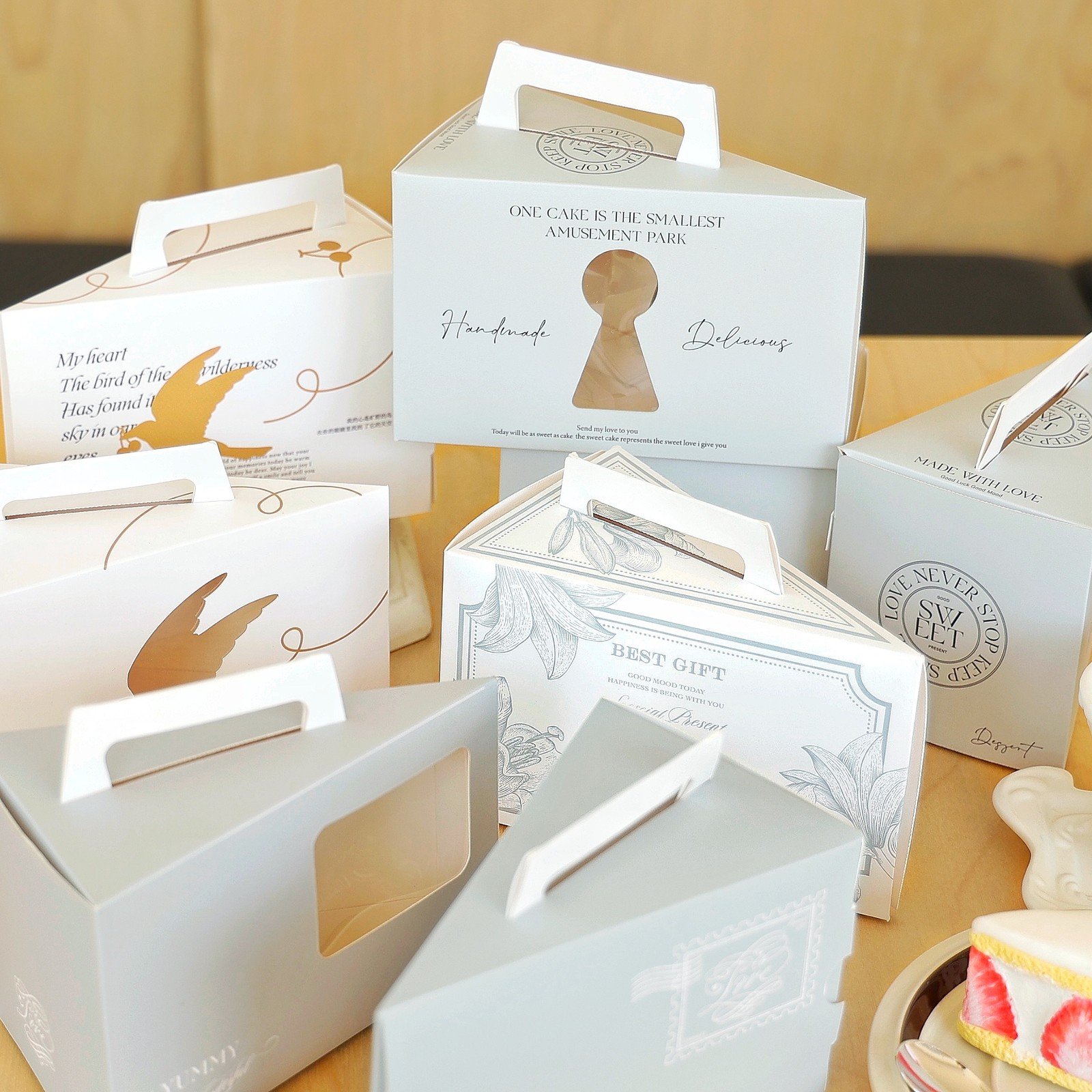 custom gray white collection coordinated slice cake box series Custom Gray White Collection Coordinated Slice Cake Box Series