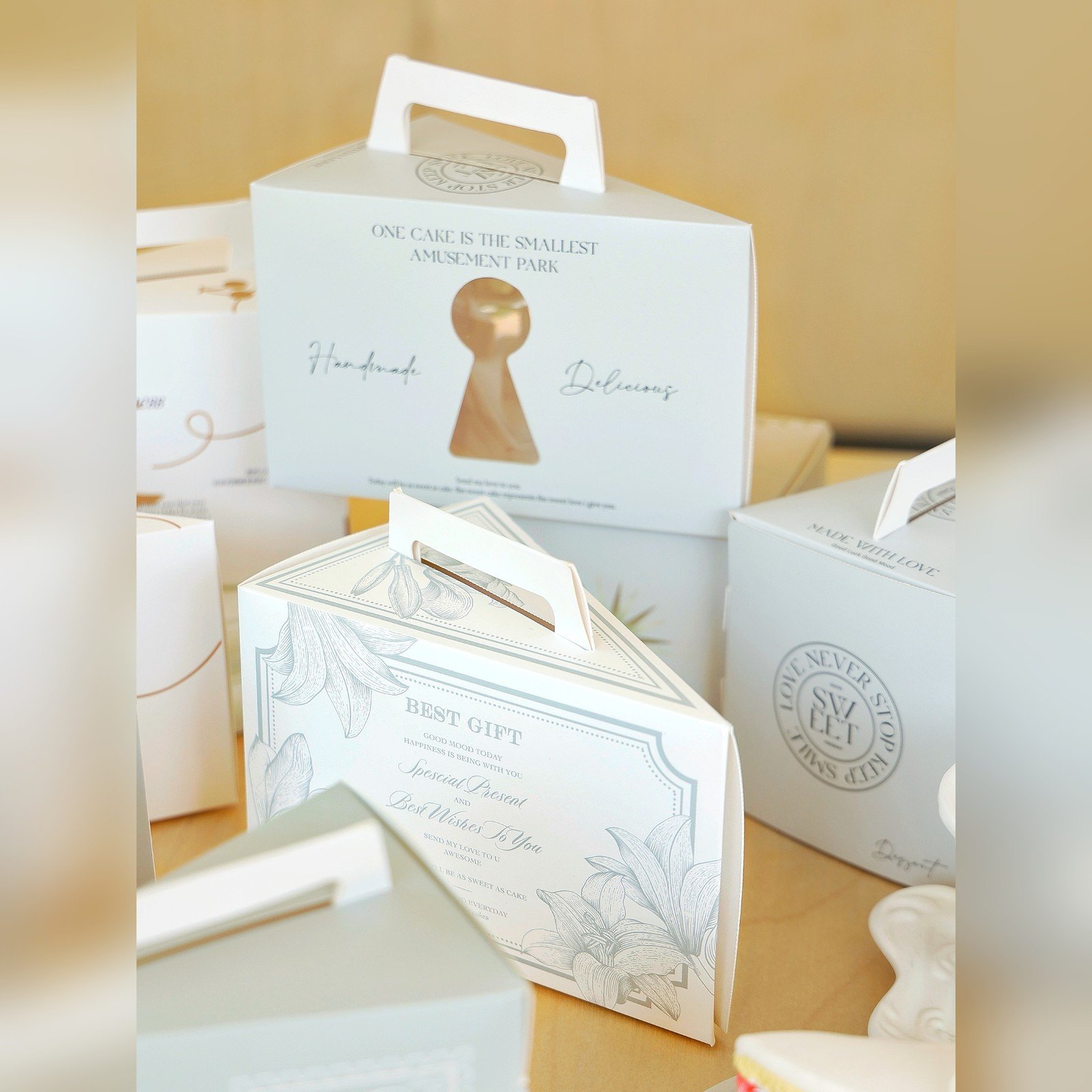 custom gray white collection coordinated slice cake box series Custom Gray White Collection Coordinated Slice Cake Box Series