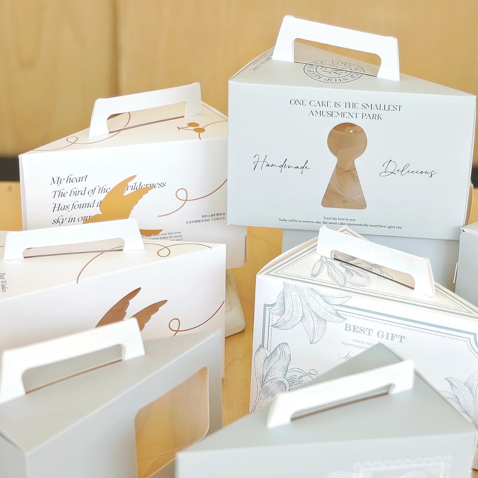 custom gray white collection coordinated slice cake box series Custom Gray White Collection Coordinated Slice Cake Box Series