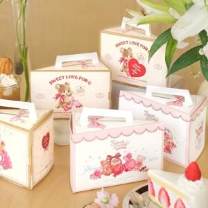 Custom Pink Bear Collection Coordinated Slice Cake Box Series